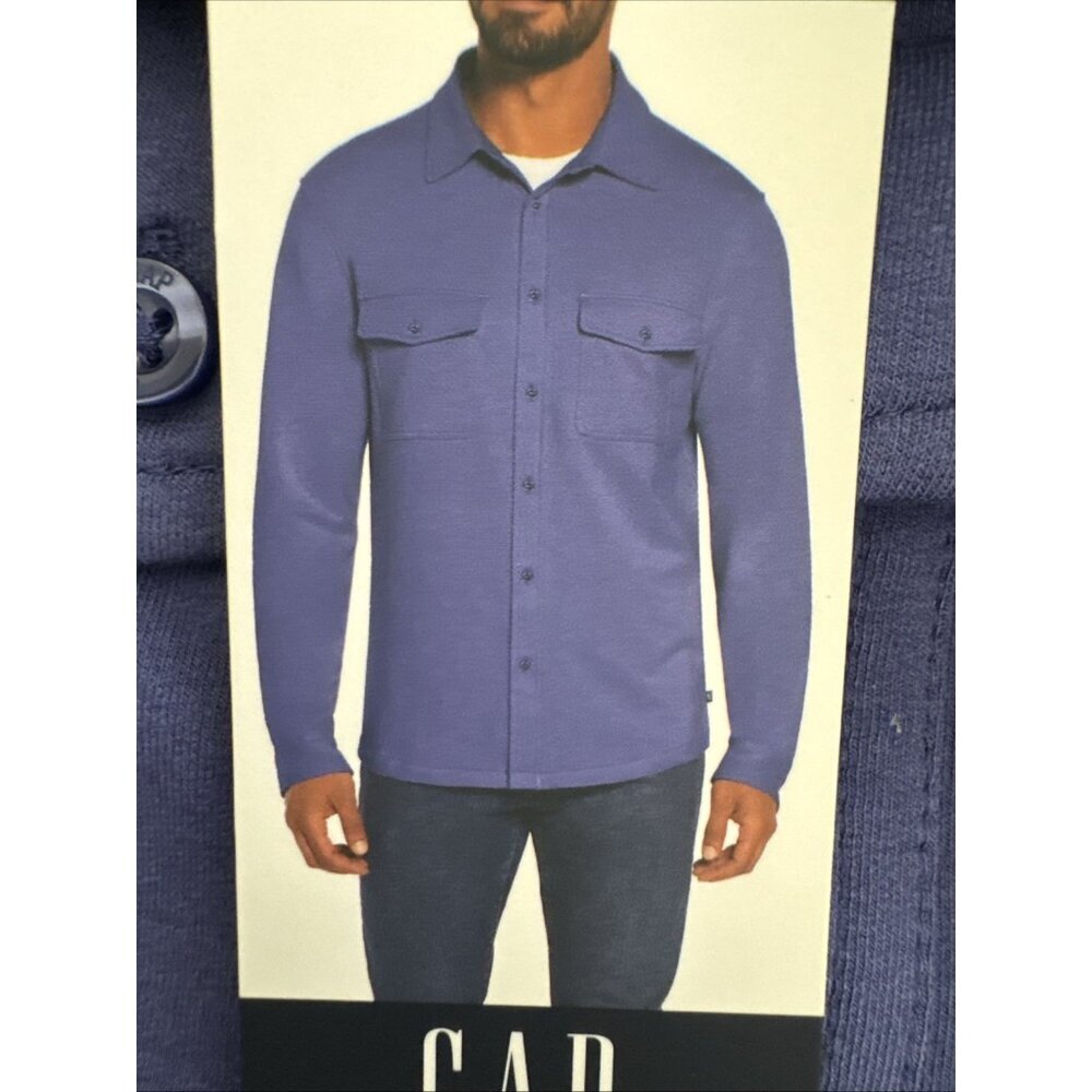 Gap Men's M Long Sleeve Knit Button Down Shirt Blue NWT - Picture 9 of 15
